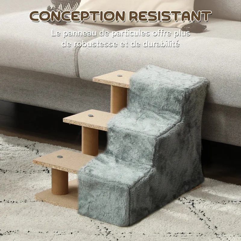 Escalier pour animaux 3 marches canapé lit 46 x 35 x 35 cm antidérapant léger scandinave épuré stable en bois gris clair 21_0007408