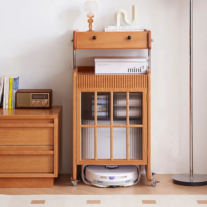 Contemporary Creative Robot-Shaped Cherry Wood Solid Wood Multi-Layer Board Movable Large Capacity Storage Cabinet 4-Tier For Living Room