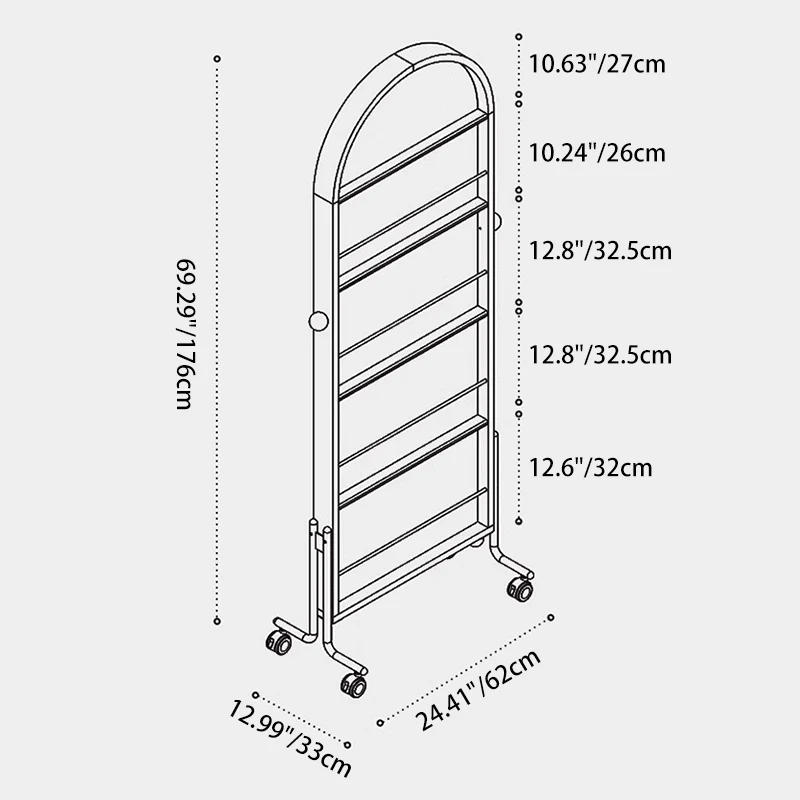Modern Minimalist Arched Stainless Steel North American Cherry Wood Black Walnut Wood Multi-Layer Plywood Glass Full-Length Mirror 4-Tier For Bedroom