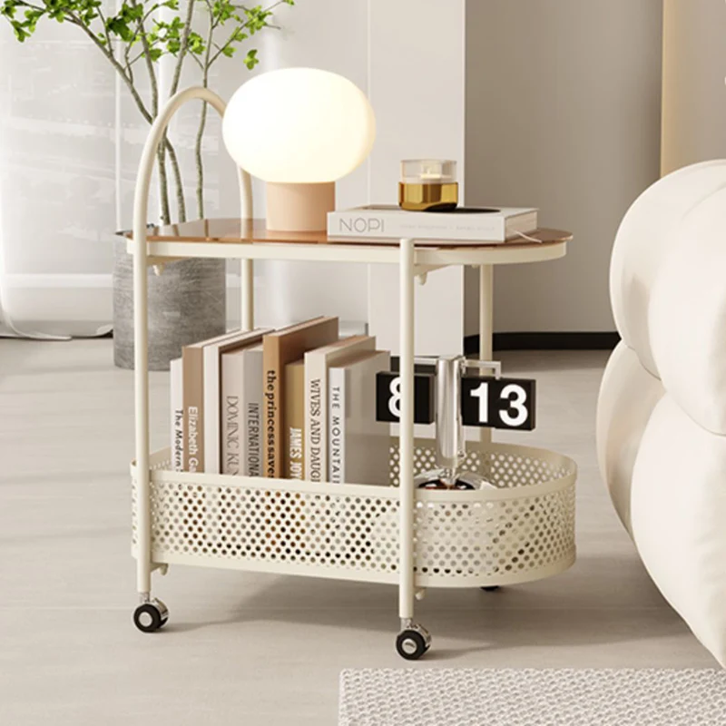 Modern Minimalist Arched Carbon Steel Tempered Glass Side Table 2-Tier For Living Room