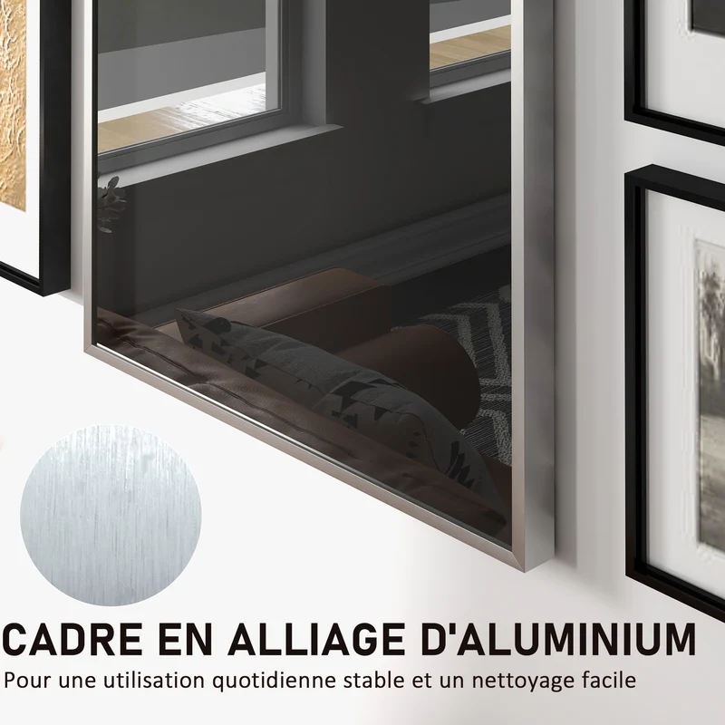 Cadre vitrine mural pour maillot 70 x 90 x 4 cm protection anti-uv crochet intérieur design moderne en aluminium argent 21_0006965