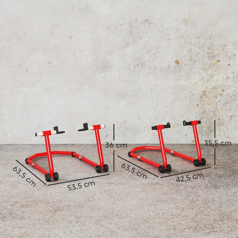 Béquille moto avant et arrière réglable 42 x 36 x 64 cm stabilité charge 390 kg très pratique industriel en acier rouge 21_0007197