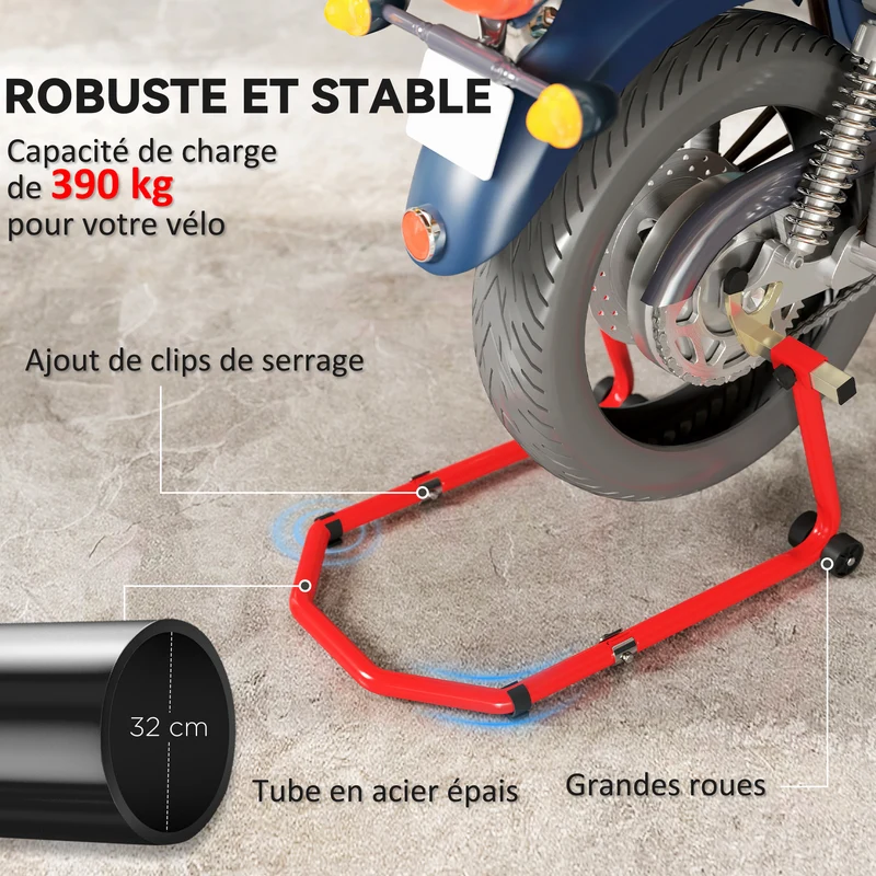 Béquille moto avant et arrière réglable 42 x 36 x 64 cm stabilité charge 390 kg très pratique industriel en acier rouge 21_0007197