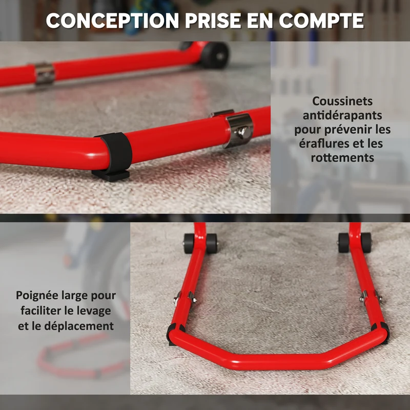 Béquille moto avant et arrière réglable 42 x 36 x 64 cm stabilité charge 390 kg très pratique industriel en acier rouge 21_0007197