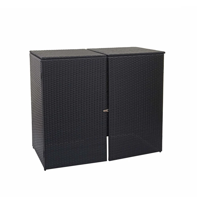Abri de poubelles extérieur conteneurs à ordures avec couvercle jusqu'à 2 bacs en polyrotin 2x120l noir 04_0001208