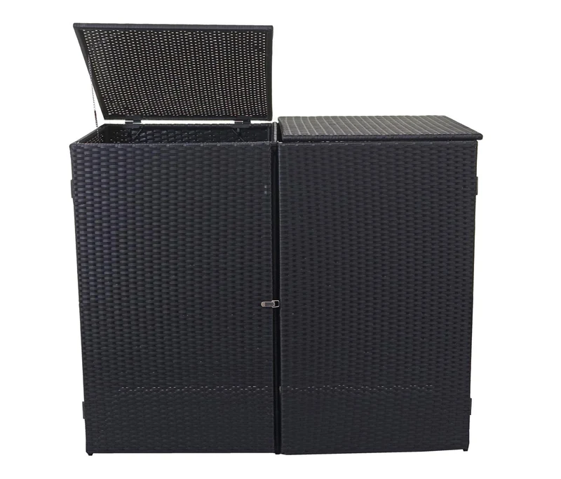 Abri de poubelles extérieur conteneurs à ordures avec couvercle jusqu'à 2 bacs en polyrotin 2x120l noir 04_0001208