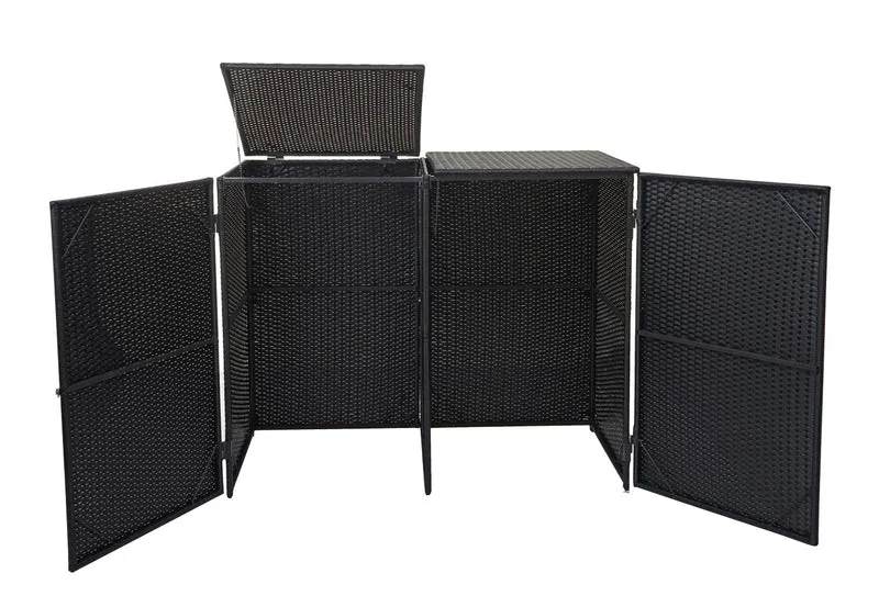 Abri de poubelles extérieur conteneurs à ordures avec couvercle jusqu'à 2 bacs en polyrotin 2x120l noir 04_0001208