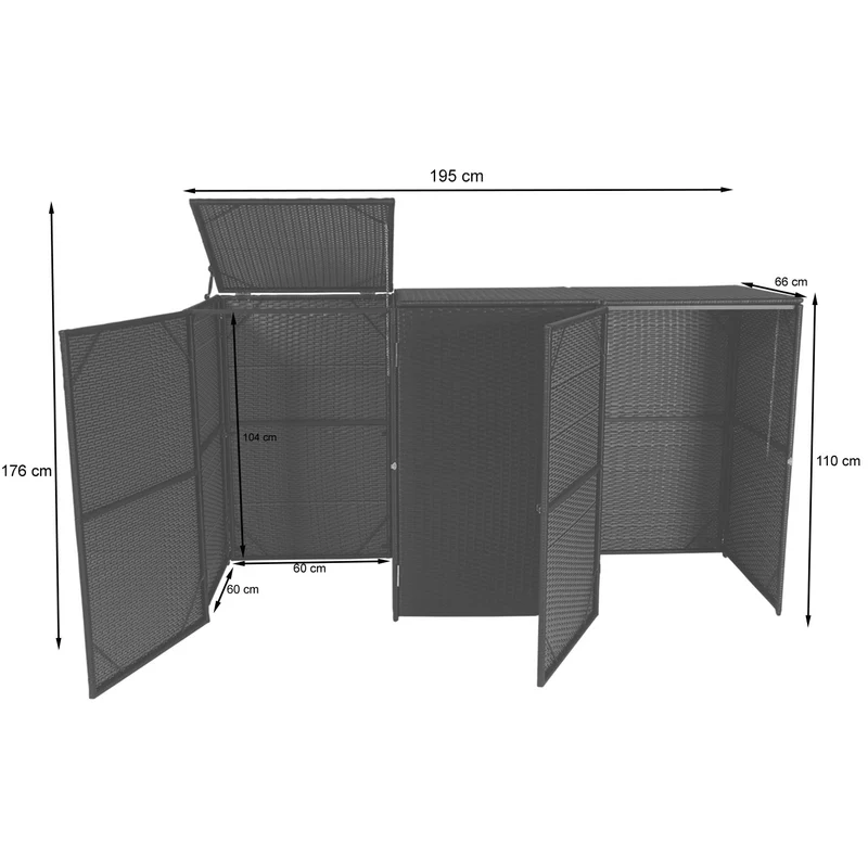 Abri de poubelles extérieur conteneurs à ordures avec couvercle jusqu'à 3 bacs en poly rotin noir 3x120 litres 04_0000952