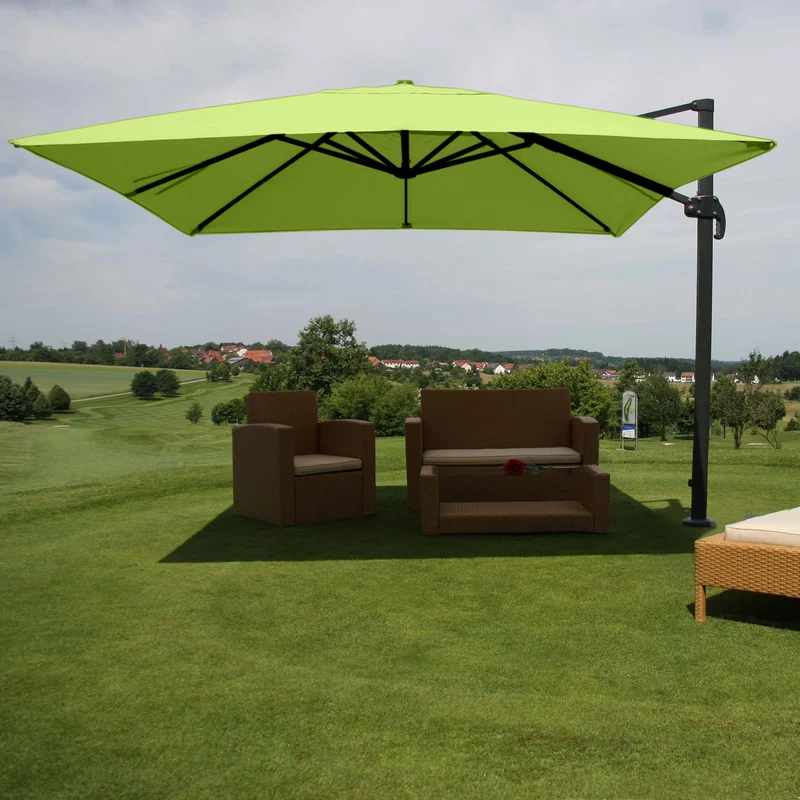 Parasol professionnel restaurant pour jardin terrasse 3x3m (Ø4,24m) polyester aluminium/acier 23kg vert sans pied 04_0003299