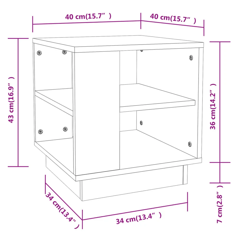 Table d’appoint carrée design cubique – finition béton gris – avec 2 étagères – 40 × 40 cm DEC039280