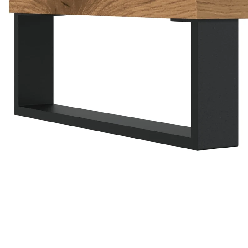 Table basse design moderne et contemporaine avec tiroir et compartiments ouverts 90 x 50 x 36,5 cm bois d'ingénierie couleur chêne et métal DEC038298