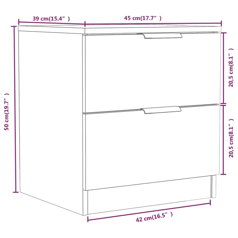 Lot de 2 tables de chevet avec deux tiroris 45 x 39 x 50 cm en bois d'ingénierie gris DEC035407