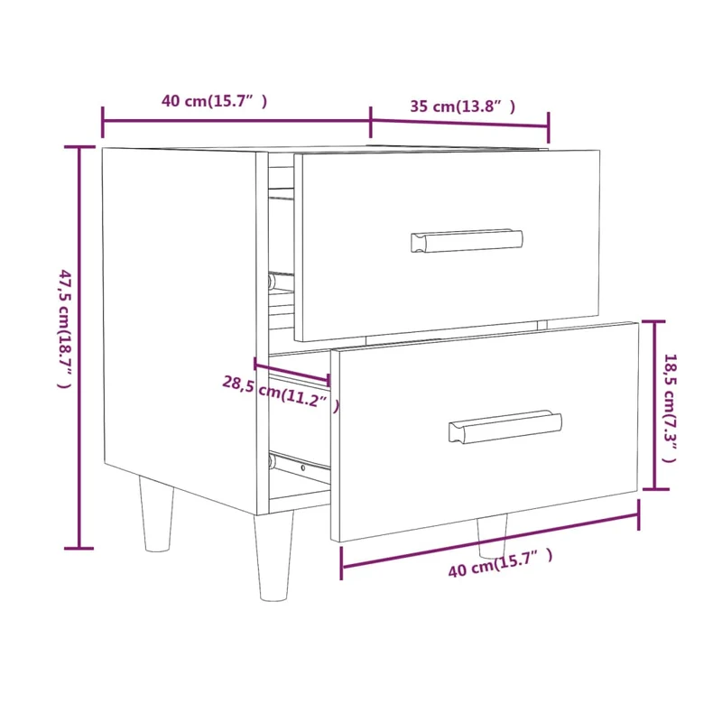 Lot de 2 tables de chevet avec deux tiroirs 40 x 35 x 47,5 cm bois d'ingénierie couleur chêne DEC035231