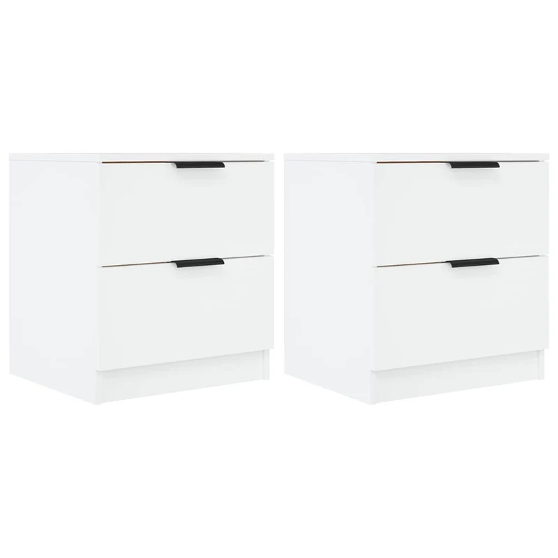 Lot de 2 tables de chevet 45 x 39 x 50 cm avec deux tiroris en bois d'ingénierie blanc DEC034983