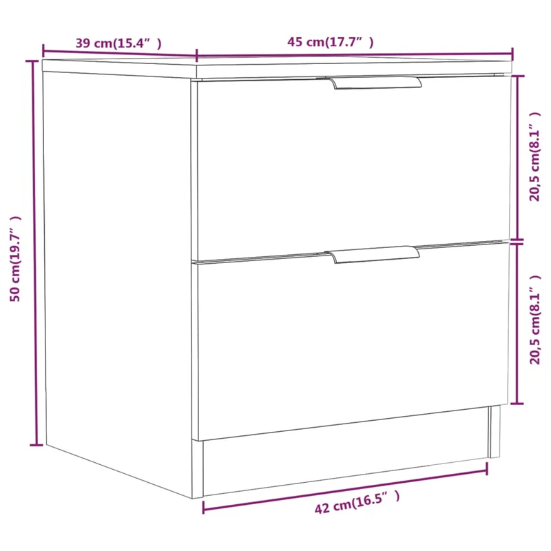 Lot de 2 tables de chevet 45 x 39 x 50 cm avec deux tiroris en bois d'ingénierie blanc DEC034983