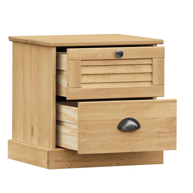 Table de chevet avec deux tiroirs 42 x 35 x 42 cm bois de pin et MDF couleur chêne DEC034719