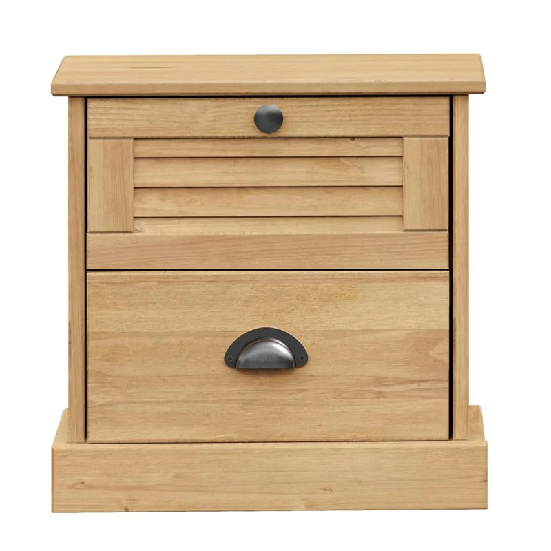 Table de chevet avec deux tiroirs 42 x 35 x 42 cm bois de pin et MDF couleur chêne DEC034719