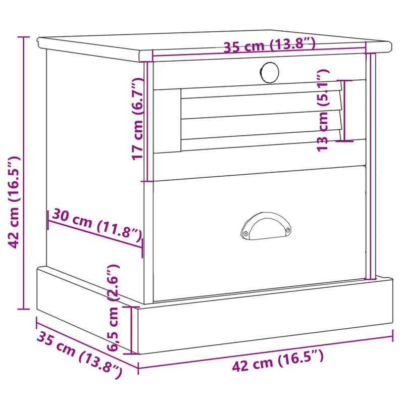 Table de chevet avec deux tiroirs 42 x 35 x 42 cm bois de pin et MDF couleur chêne DEC034719