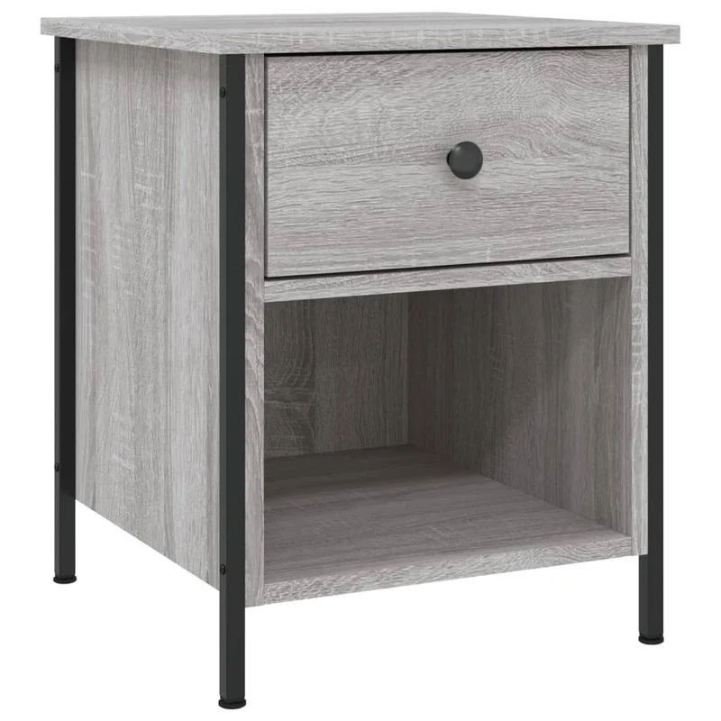 Table de chevet avec tiroir et compartiment ouvert 40 x 42 x 50 cm bois d'ingénierie gris et fer DEC034657