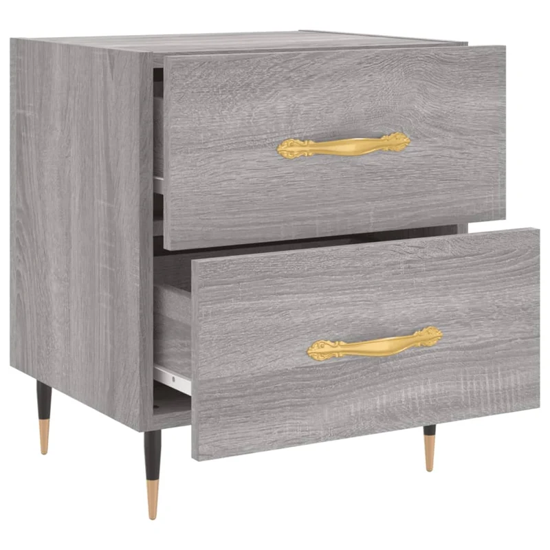 Table de chevet avec deux tiroirs 40 x 35 x 47,5 cm bois d’ingénierie couleur gris et fer DEC034612