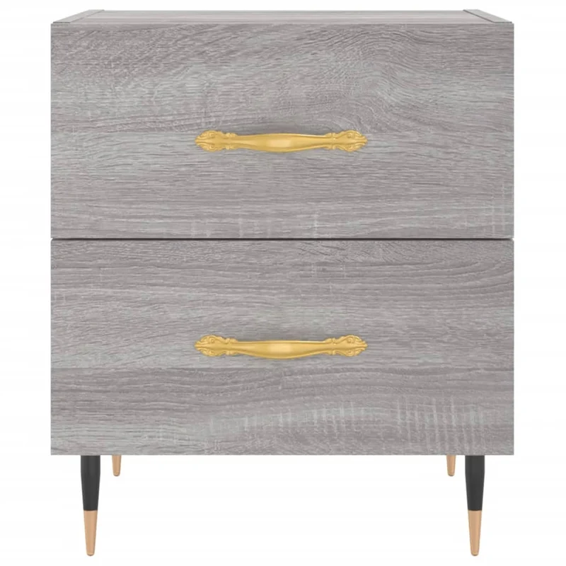 Table de chevet avec deux tiroirs 40 x 35 x 47,5 cm bois d’ingénierie couleur gris et fer DEC034612