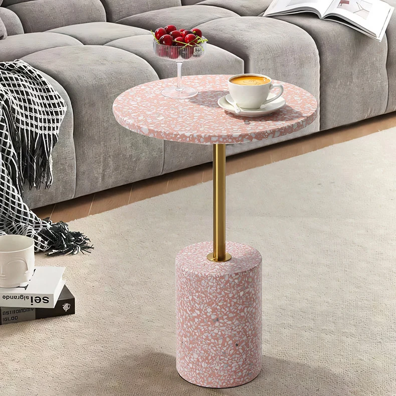 Modern Luxury Marble Metal Round Cylindrical End Table 1-Tier For Living Room