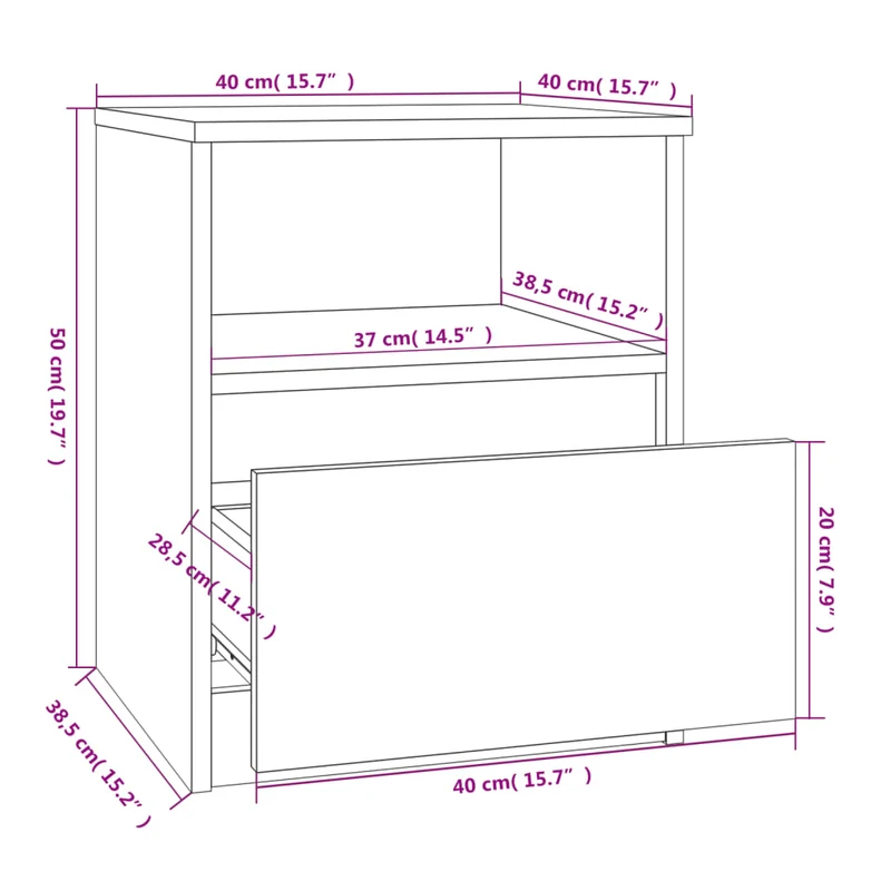 Table de chevet avec compartiment et tiroir 40 x 40 x 50 cm bois d'ingénierie couleur chêne fumé DEC033609