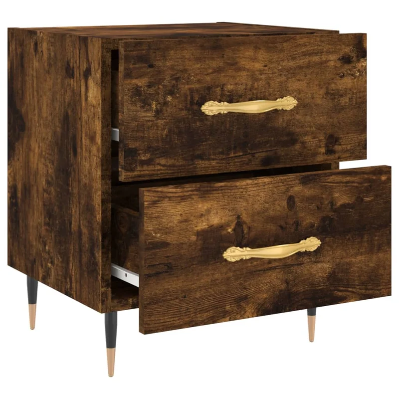 Lot de 2 tables de chevet avec deux tiroirs 40 x 35 x 47,5 cm bois d’ingénierie chêne fumé et fer DEC033570