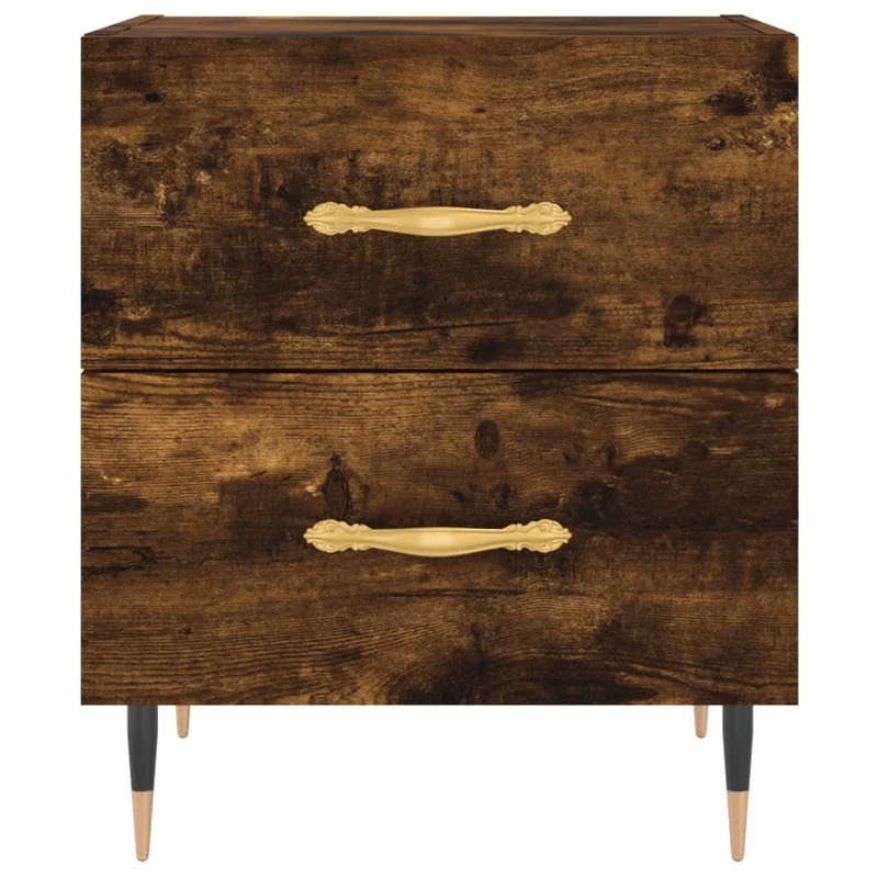 Lot de 2 tables de chevet avec deux tiroirs 40 x 35 x 47,5 cm bois d’ingénierie chêne fumé et fer DEC033570