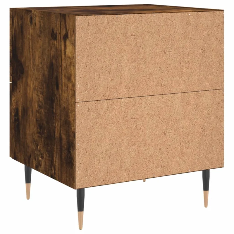 Lot de 2 tables de chevet avec deux tiroirs 40 x 35 x 47,5 cm bois d’ingénierie chêne fumé et fer DEC033570