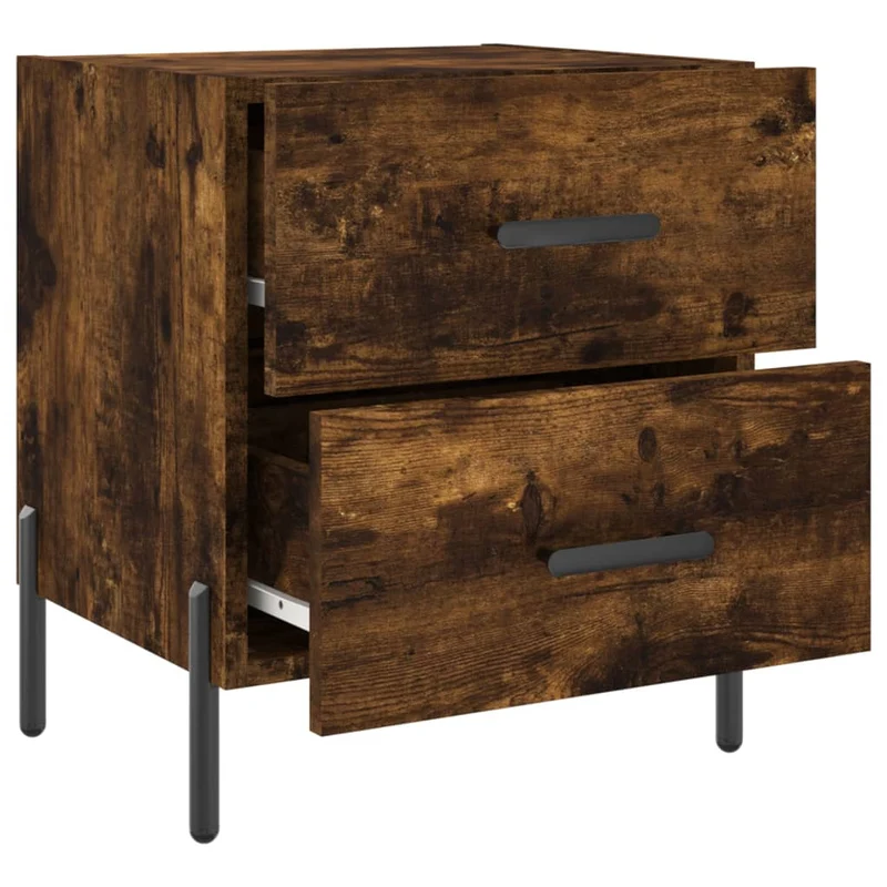 Table de chevet avec deux tiroirs 40 x 35 x 47,5 cm bois d’ingénierie couleur chêne fumé DEC033569