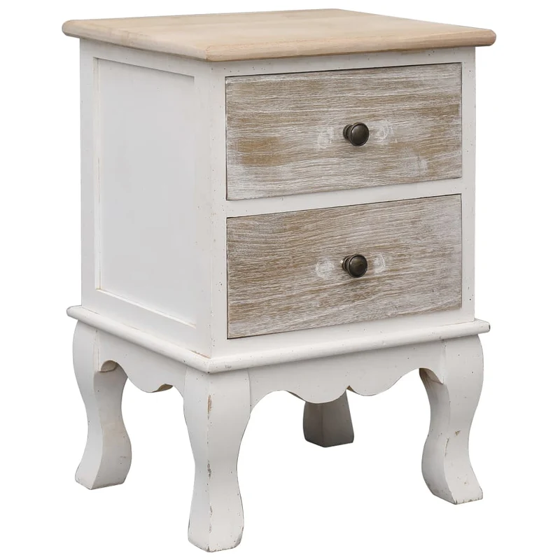 Lot de 2 tables de chevet avec deux tiroirs 35 x 30 x 50 cm bois de paulownia blanc et teinte chêne clair DEC032753