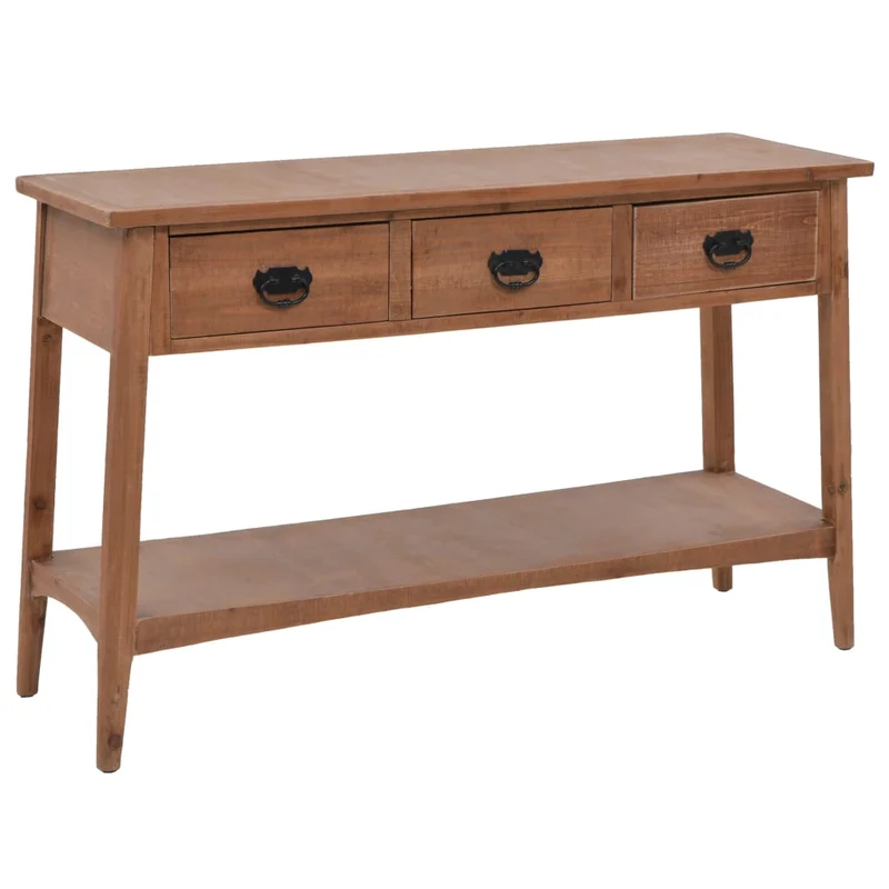 Table console avec 3 tiroirs et 1 étagère 126 x 40 x 77,5 cm bois de sapin massif MDF et acier DEC031744