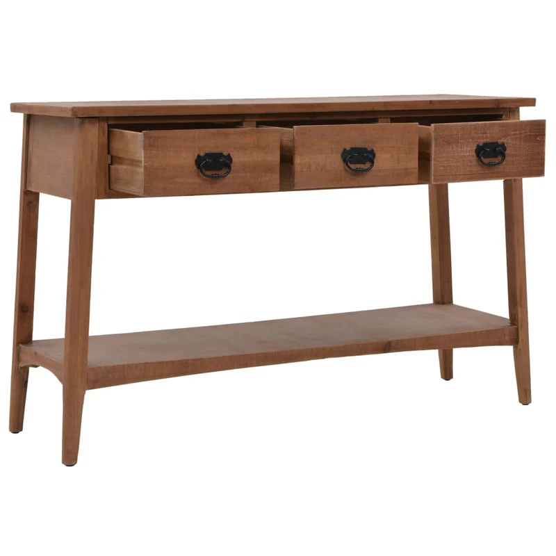 Table console avec 3 tiroirs et 1 étagère 126 x 40 x 77,5 cm bois de sapin massif MDF et acier DEC031744