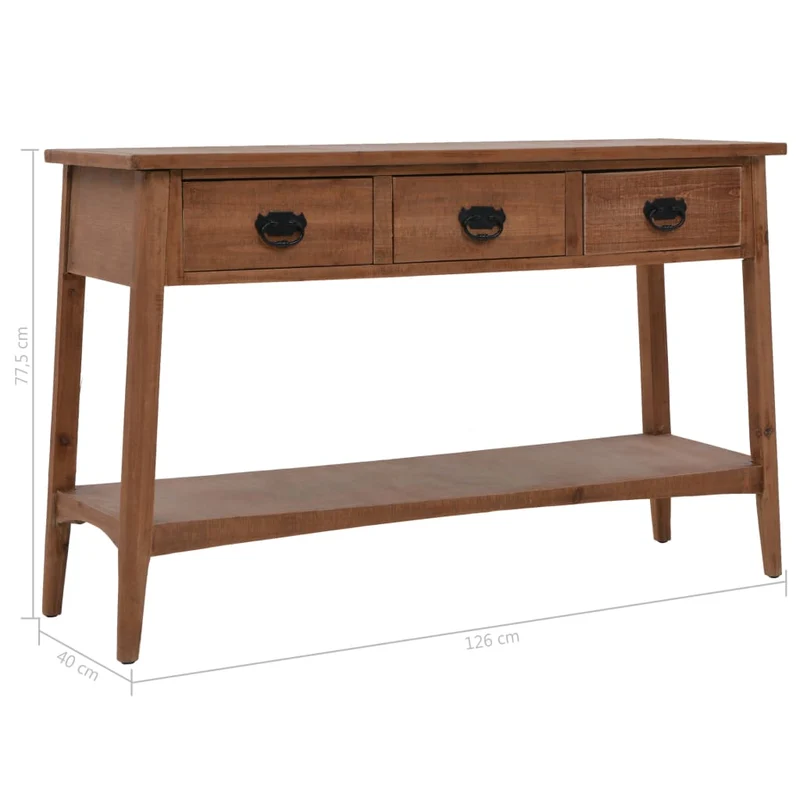 Table console avec 3 tiroirs et 1 étagère 126 x 40 x 77,5 cm bois de sapin massif MDF et acier DEC031744
