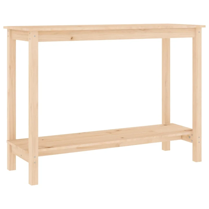 Table console rectangulaire en bois de pin massif naturel avec étagère 110 × 40 cm DEC031531