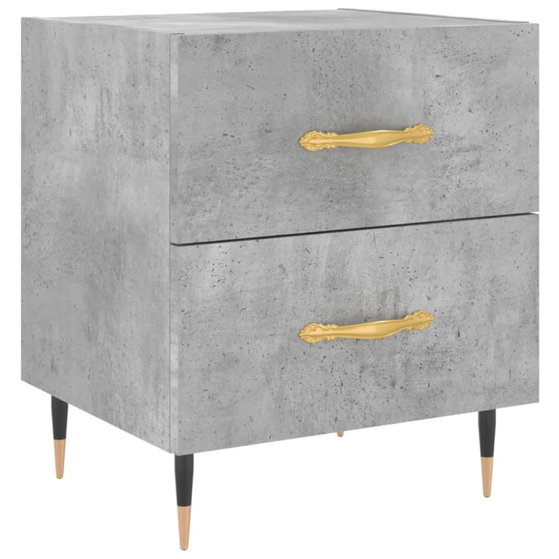 Lot de 2 tables de chevet avec deux tiroirs 40 x 35 x 47,5cm bois d’ingénierie gris et fer DEC035910