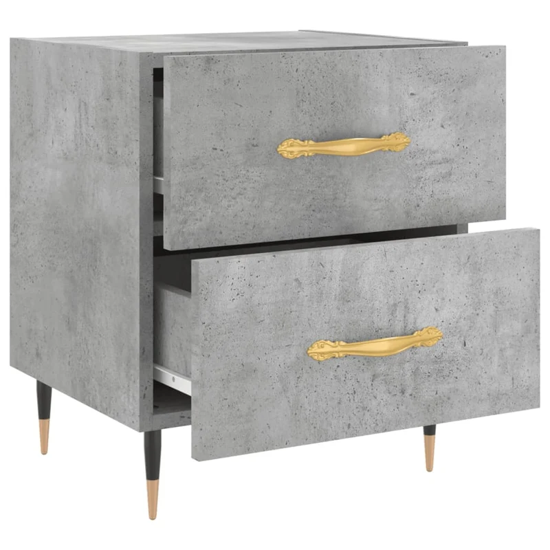 Lot de 2 tables de chevet avec deux tiroirs 40 x 35 x 47,5cm bois d’ingénierie gris et fer DEC035910