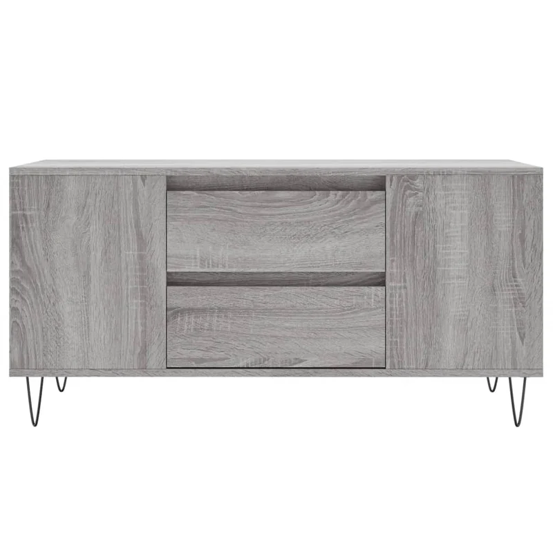 Table basse avec 2 tiroirs et 4 compartiments 102 x 44,5 x 50 cm bois d'ingénierie gris et métal DEC039973