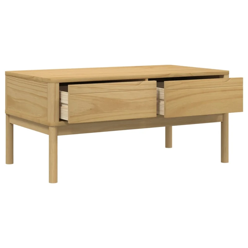 Table basse avec deux tiroirs design moderne et contemporaine 99 x 55,5 x 45 cm bois massif de pin DEC039136