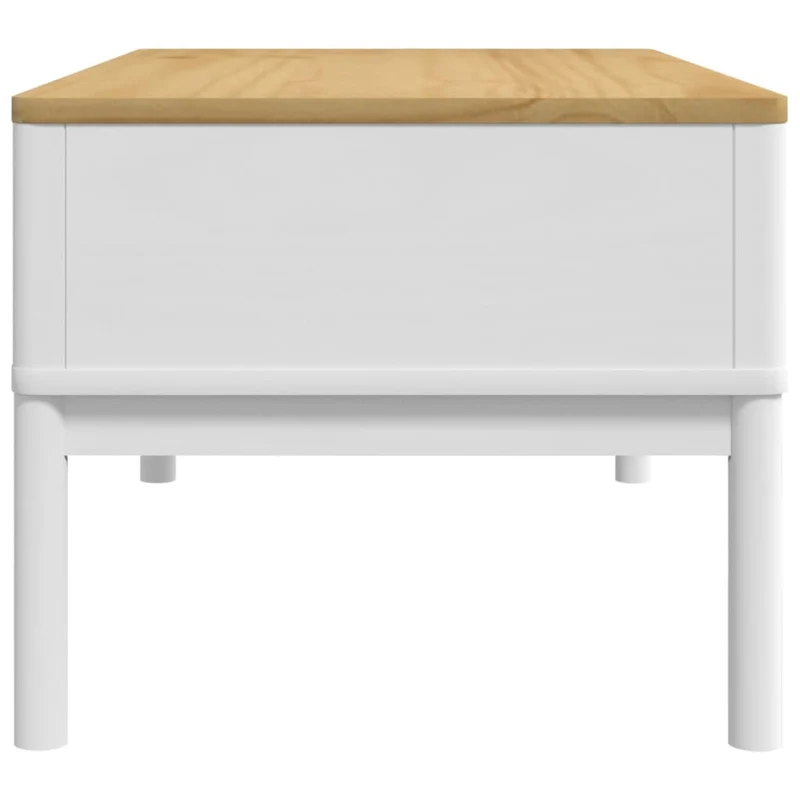 Table basse design moderne et contemporaine avec deux tiroirs 99 x 55,5 x 45 cm bois massif de pin blanc DEC039135
