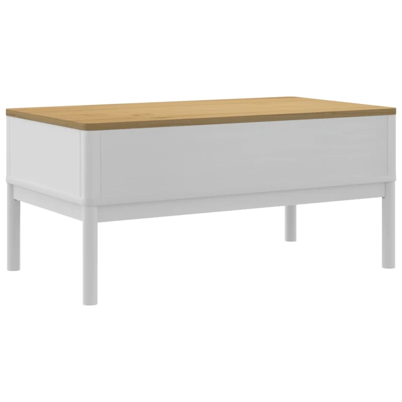 Table basse design moderne et contemporaine avec deux tiroirs 99 x 55,5 x 45 cm bois massif de pin blanc DEC039135