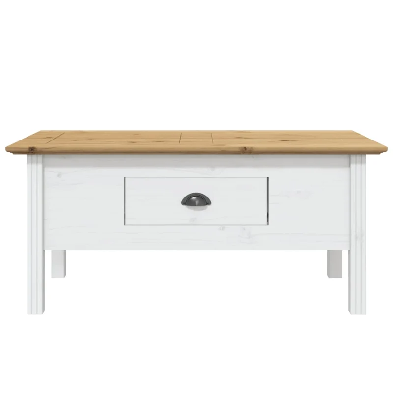 Table basse avec tiroir design moderne et contemporaine 100 x 55 x 46cm bois de pin massif blanc DEC038212