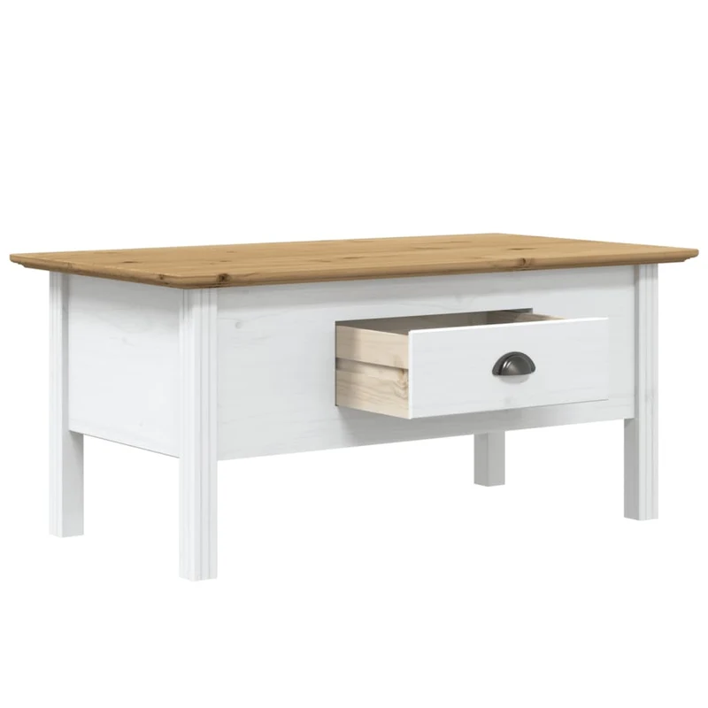 Table basse avec tiroir design moderne et contemporaine 100 x 55 x 46cm bois de pin massif blanc DEC038212