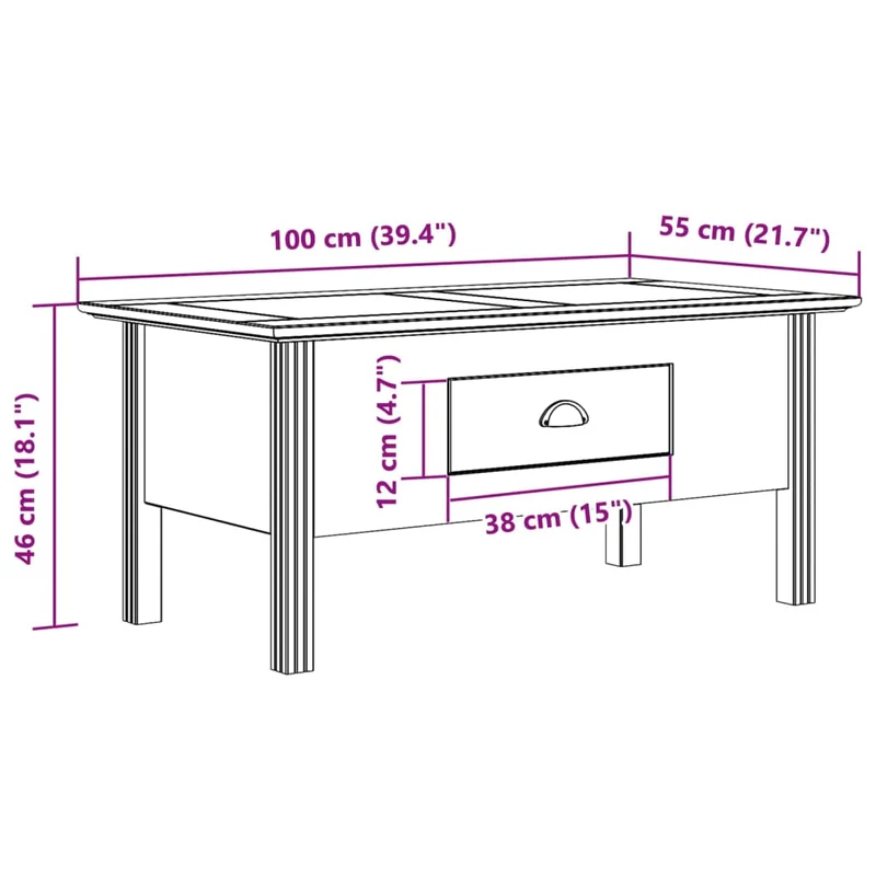 Table basse avec tiroir design moderne et contemporaine 100 x 55 x 46cm bois de pin massif blanc DEC038212