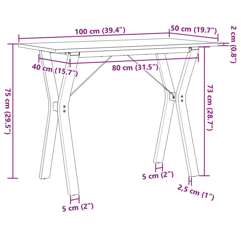Table de salle à manger design idustriel cadre en y 100 x 50 x 75 cm bois de pin massif acier brun DEC036822