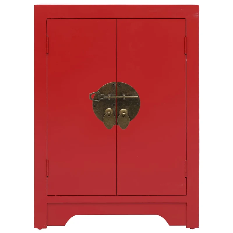 Table de chevet asiatique rouge avec 2 portes – 38 x 28 x 52 cm Meuble d’appoint style chinois – Bois Paulownia et MDF DEC034570