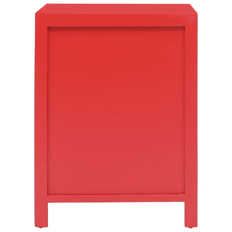 Table de chevet asiatique rouge avec 2 portes – 38 x 28 x 52 cm Meuble d’appoint style chinois – Bois Paulownia et MDF DEC034570