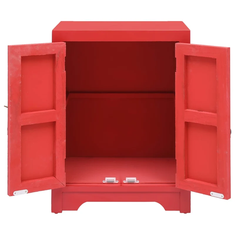 Table de chevet asiatique rouge avec 2 portes – 38 x 28 x 52 cm Meuble d’appoint style chinois – Bois Paulownia et MDF DEC034570