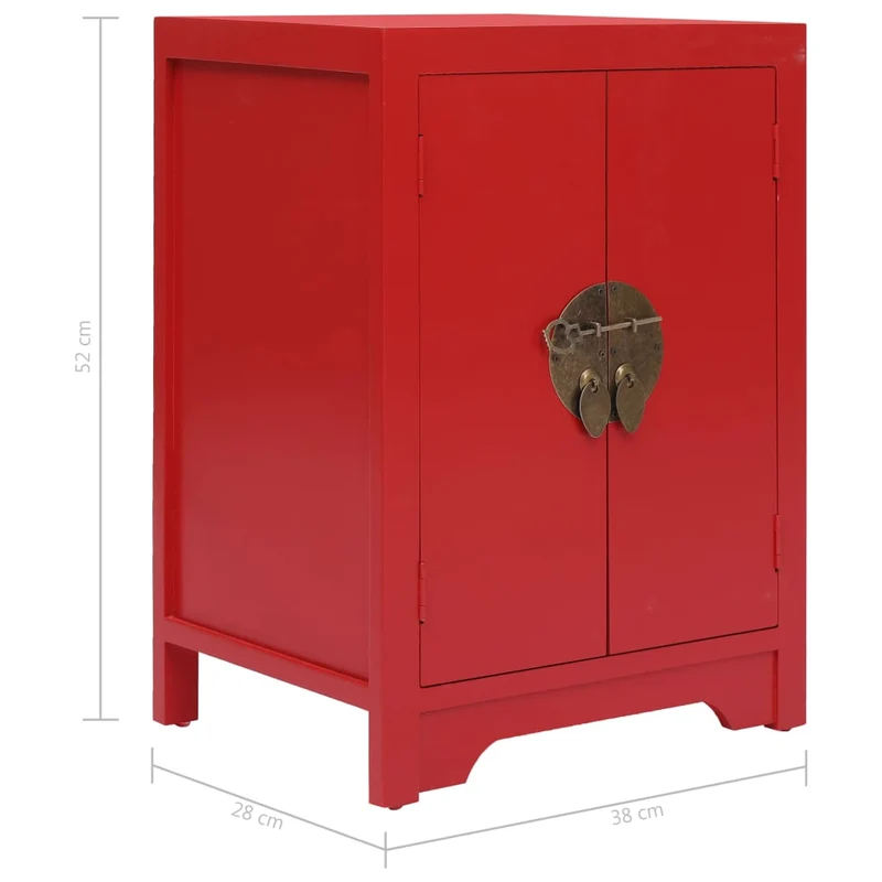Table de chevet asiatique rouge avec 2 portes – 38 x 28 x 52 cm Meuble d’appoint style chinois – Bois Paulownia et MDF DEC034570